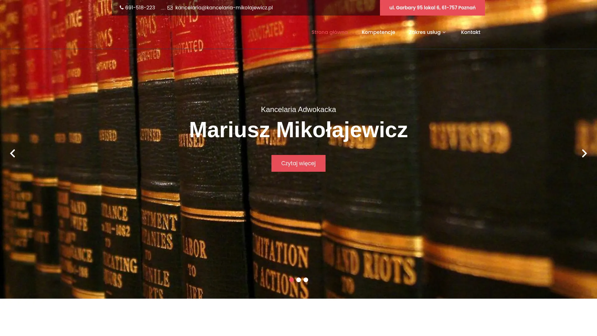 Zrzut ekranu strony Kancelaria Adwokacka Mariusz Mikołajewicz Adwokat